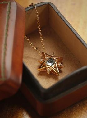 《人海星芒》薾曼原创设计蓝色托帕石项链银镀金简约复古吊坠礼物