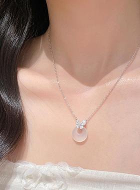 阿沐饰品999纯银白玉髓平安扣项链女款小众轻奢2024新款生日礼物