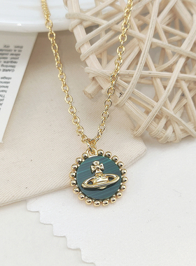 饰珠贝母土星星球孔雀石项链