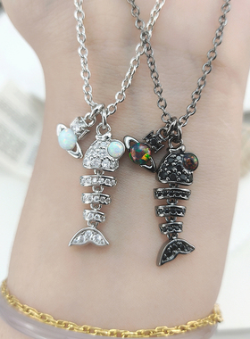 幻彩土星项链女密镶鱼骨锁骨链