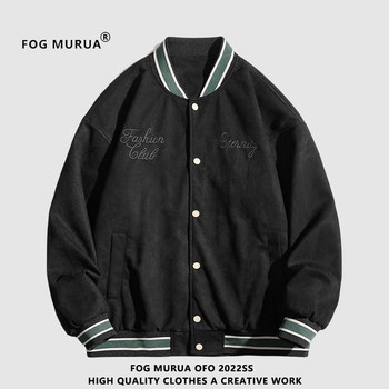 FOG MURUA spring suede baseball uniform embroidered couple baseball jacket cardigan students casual jacket trendy men and women A