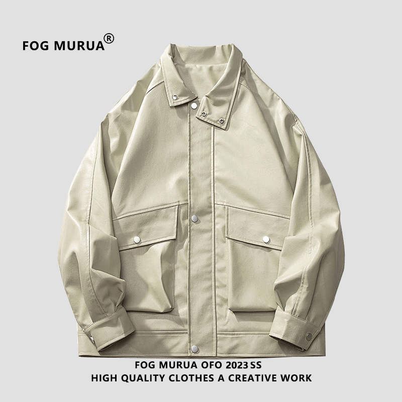 FOG MURUA帅气皮衣男女机车服飞行员皮夹克春秋潮牌复古宽松外套