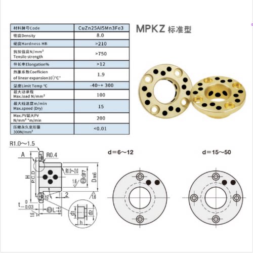 无油铜套石墨铜套MPKZ6-8-10-12-15 止推衬套自润滑轴承导套OFP03 - 图1