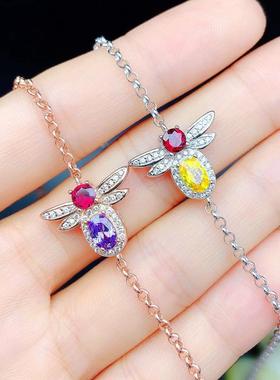 S925纯银手链空托女群镶尺寸圆4/椭圆4*6mm流行小蜜蜂豪华精工款