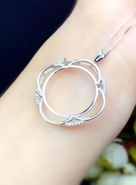 S925银平安扣吊坠空托圆23*23mm