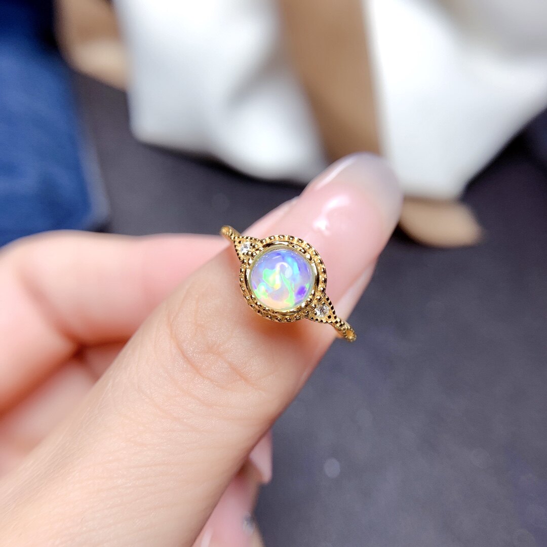 Natural retro colorful opal diamond ring