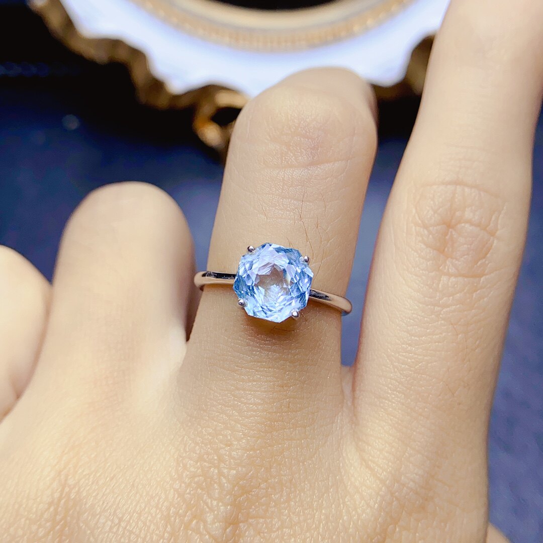 S925 silver natural topaz open ring for women
