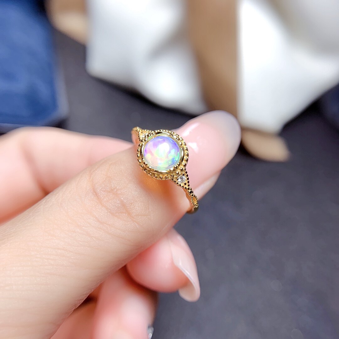 Natural retro colorful opal diamond ring