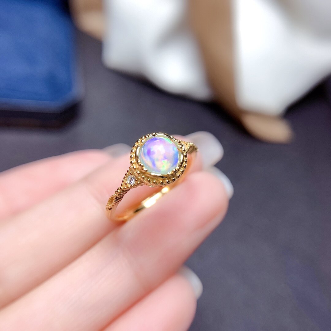 Natural retro colorful opal diamond ring