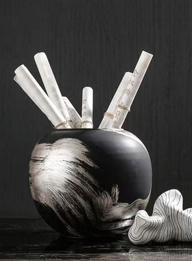 新中式黑色水墨花瓶样板