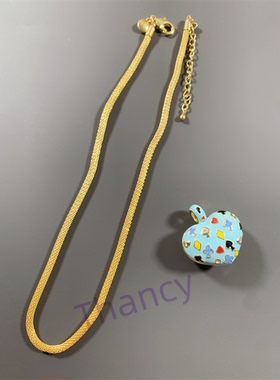 蓝色珐琅立体爱心项链ARTIN打标