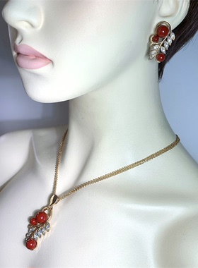 Vintage中古中国红色琉璃珠镶嵌