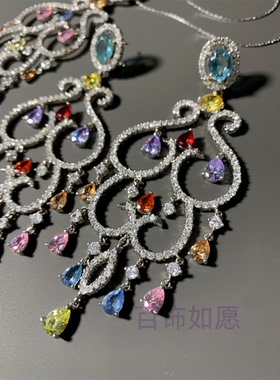 白金色水晶彩色耳环套装打标