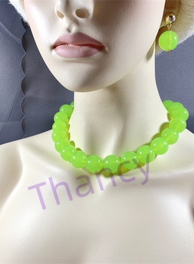 亮果冻绿色圆珠三件套