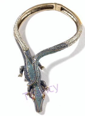 复古珐琅釉鳄鱼造型开口项圈女