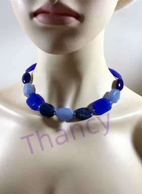 蓝色系天然石短款项链LC打标