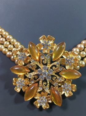 Vintage中古香槟色琉璃珍珠多层