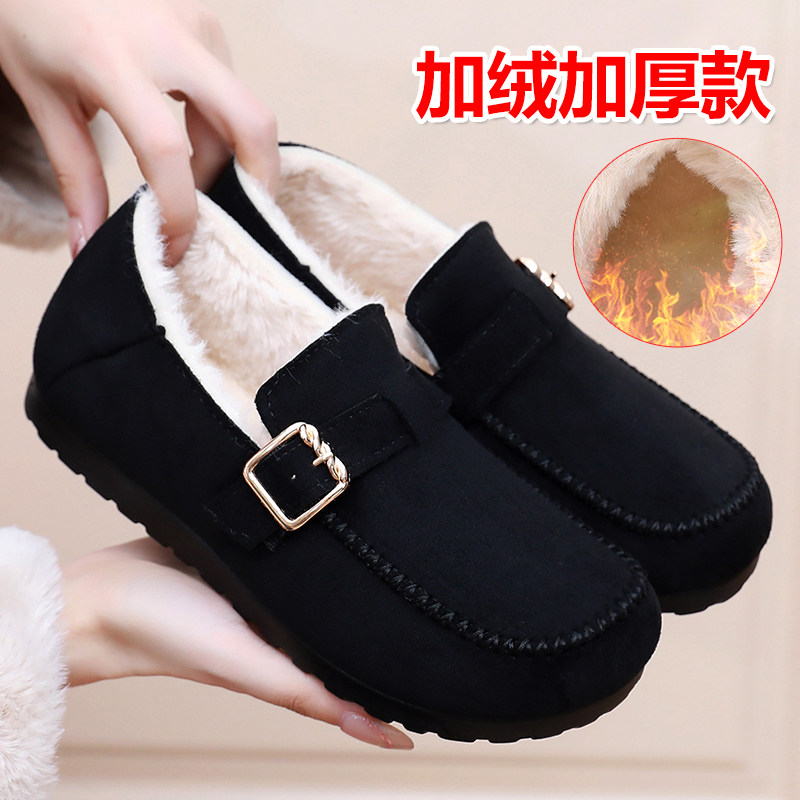 老北京布鞋女冬季加绒保暖休闲棉鞋黑色工作鞋平底软底舒适豆豆鞋,淘宝优惠券,粉丝福利购,淘宝优惠卷