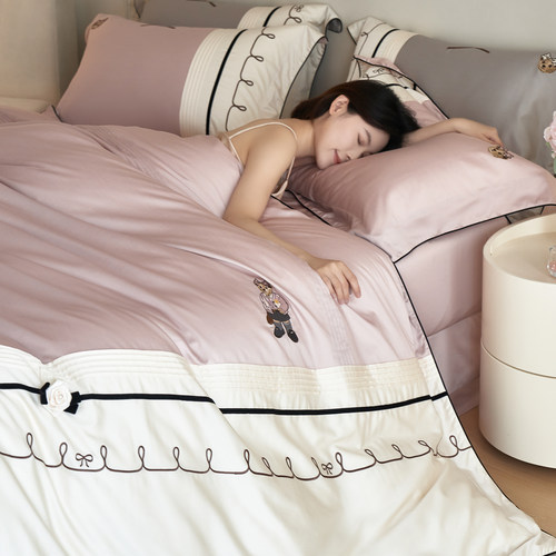 TeenieWeenie高支贡缎天丝棉四件套甜美公主风蝴蝶结纯棉被套床单 - 图1