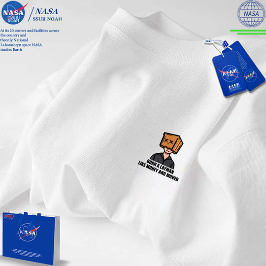 NASA联名青少年白色T恤男生潮流简约小众上衣纯棉男士短袖男夏季