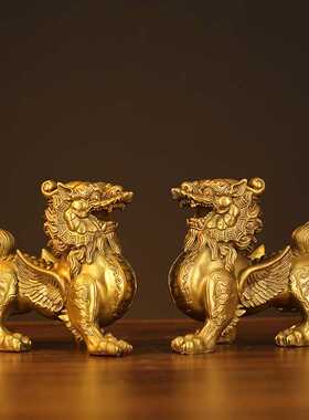 新款直销貔貅摆件一对黄铜天禄皮丘客厅办公室铜貔貅大号开业礼品