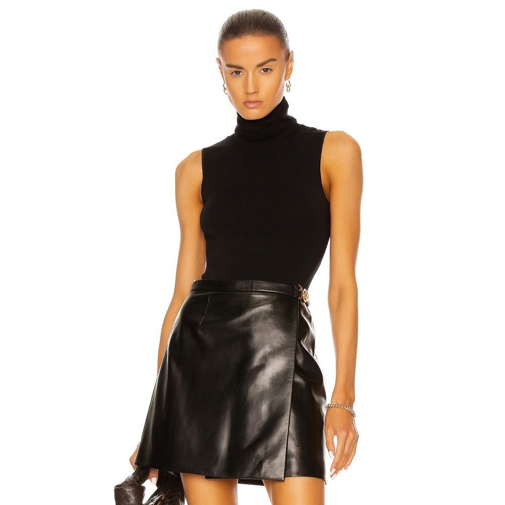 高领黑色背心女新款无袖连体衣气质开裆吊带内搭打底堆堆领大码 - 图1