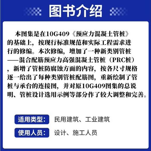 新版国标图集 23G409 先张法预应力混凝土管桩 23G409(替代10G409) 全国建筑设计及建筑工程专业设计人员 中国建筑标准设计研究院 - 图0