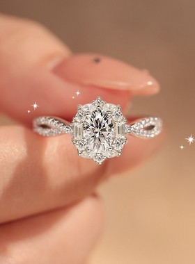 秘蓝烟花鸽子蛋戒指2025新款爆款轻奢小众S925纯银钻戒莫桑钻求婚