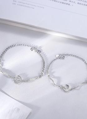 日月同辉情侣手链一对银手镯高级感原创定情信物新年礼物送男友