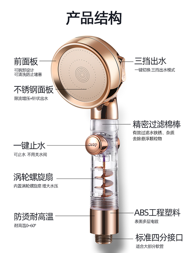 小蛮腰增压花洒喷头涡轮淋浴洗澡水龙头家用晒淋雨浴霸莲蓬头套C - 图3