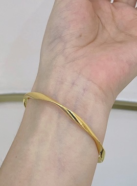 纯金包银莫比乌斯环手镯波浪纹手环实心古法24K足金999黄金不掉色