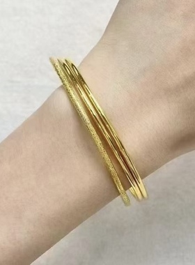 金包银三生三世手镯莲蓬手镯实心素圈女士三圈叠戴叮当镯999足金