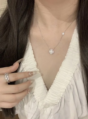 爆闪四叶草锆石项链2025新款小众轻奢高级感钛钢不掉色锁骨链定制