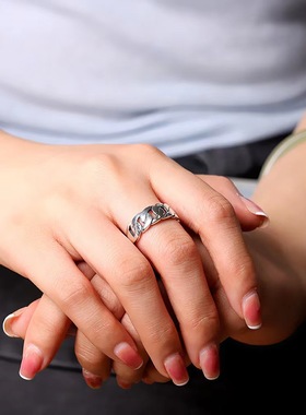 时尚简约麻花链条戒指男款小众设计感潮流中性风开口可调节手饰品