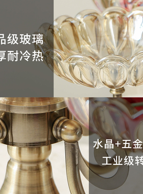 复古多层玻璃旋转水果盘美式高档客厅茶几桌面分格零食糖果盘中古