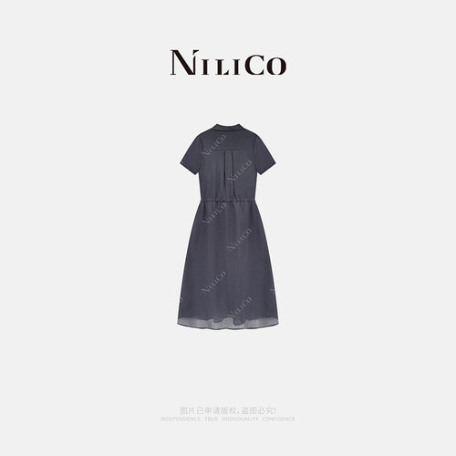 NILICO陈媚【清闲】100%苎麻利落抽绳可调节宽松气质薄款连衣裙 - 图0
