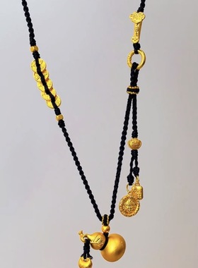 古法金色珐琅彩葫芦毛衣链新中式纯手工编织轻奢精致项链春节礼物