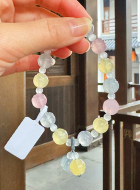 马卡龙金丝玉莲花手串中式高颜值民族风小众多宝好运女款国风手链