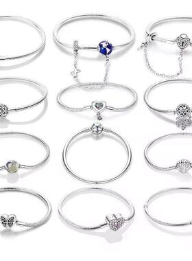 Bracelet Silver 925 Original 17-20CM Star Moon Sun Four Leaf