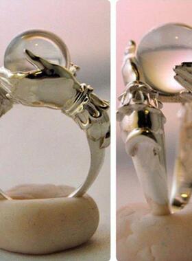 新创意覆古幸运水晶珠戒指朋克风格嘻哈