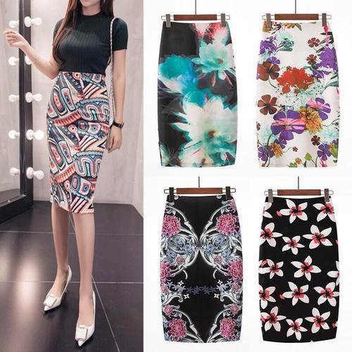 New Fashion Casual Women Print Floral Skirt Vintage Pencil S - 图3