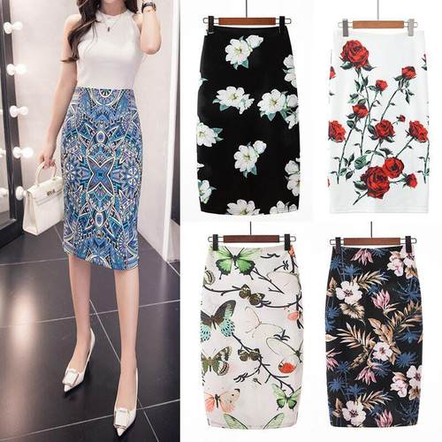 New Fashion Casual Women Print Floral Skirt Vintage Pencil S - 图2