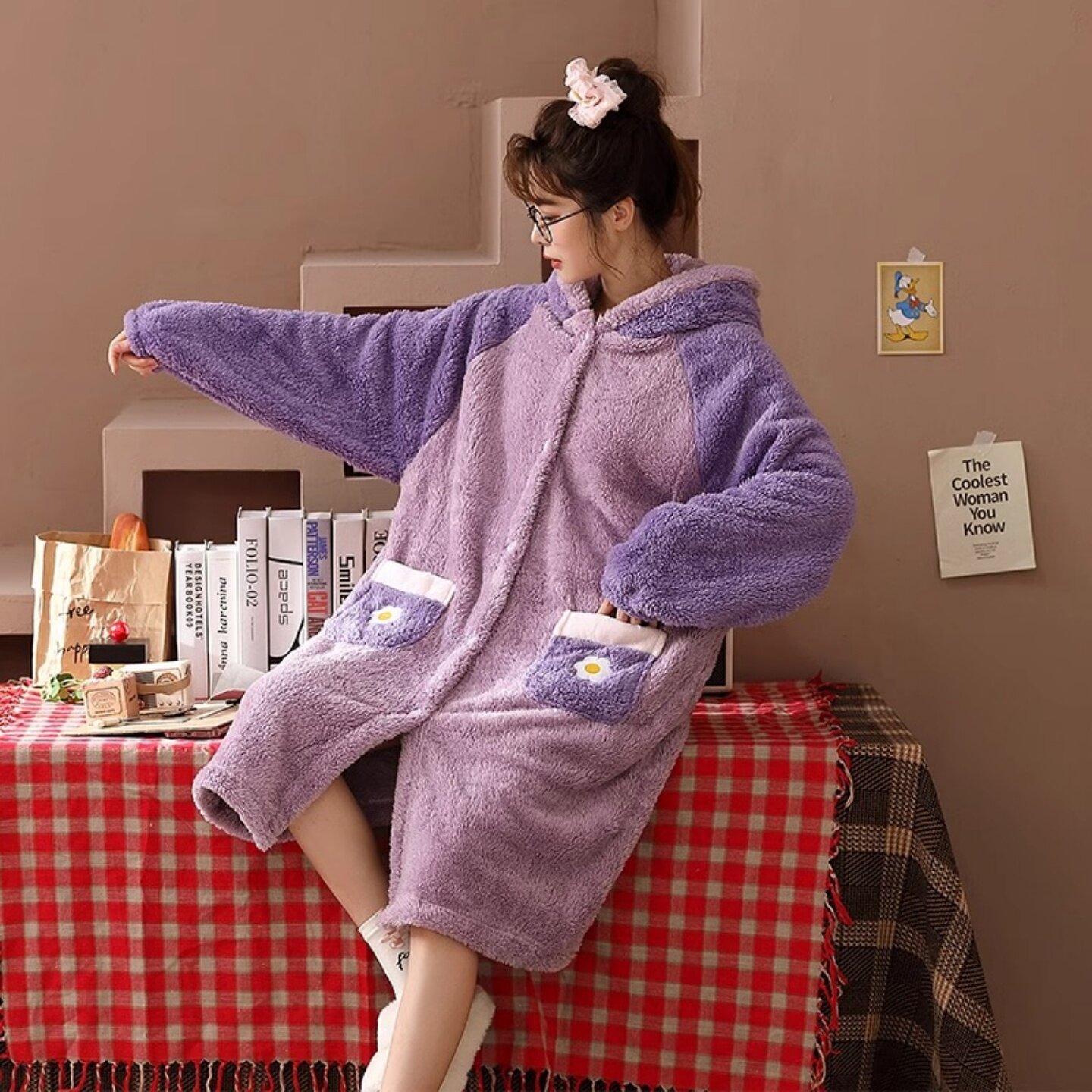 唐老鸭睡袍女冬长款睡衣女秋冬珊瑚绒睡衣女睡袍冬女款家居服冬季,淘宝优惠券,粉丝福利购,淘宝优惠卷