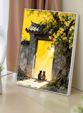 数字油画diy小巷猫咪手工填涂色