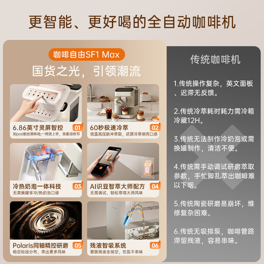 【爆款】咖啡自由SF1ProSF1Max全自动咖啡机智能家用冷萃研磨一体