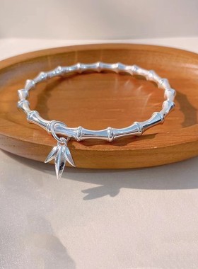 竹节足银银手镯银曜银饰纯银开口