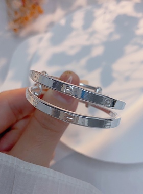 纯银999.9足银童镯精工推拉四方车花小童中童男女宝宝儿童手镯