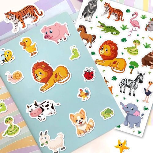 卡通动物园贴纸狮子老虎长颈鹿大象儿童趣味益智装饰贴手账奖励贴 - 图2