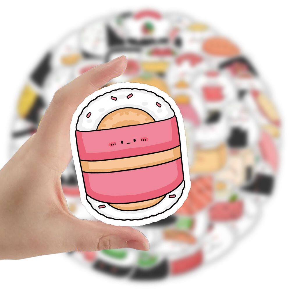 120张原创饭团寿司大家族贴纸装饰素材食物卡通日系手机贴画防水,淘宝优惠券,粉丝福利购,淘宝优惠卷