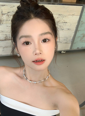 设计小众珍珠爱心项链女甜酷